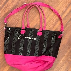 Victoria's Secret Black and Pink Sequin Tote